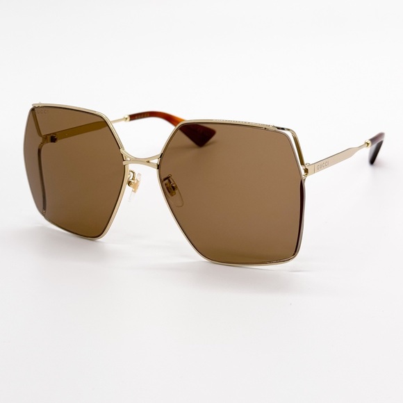 NEW GUCCI GG0817S 002 GEOMETRIC GOLD BROWN WOMEN SUNGLASSES GUCCI - Picture 4 of 14